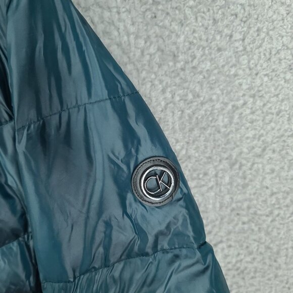 Calvin Klein Jacket Womens Medium Green Down Puffer Parka Faux Fur Full Zip - Picture 3 of 8